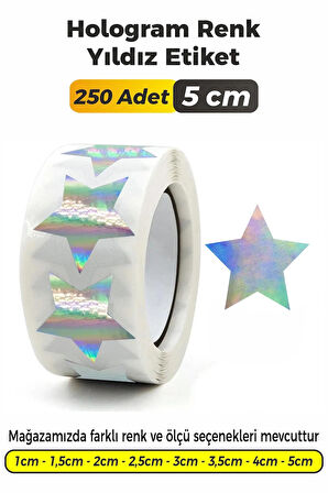 Yıldız Kesim Hologram Renk Etiket - 5cm 250 Adet
