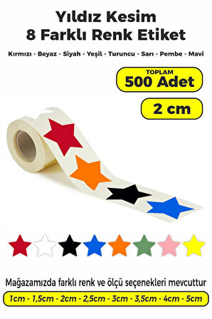 Yıldız Kesim Karışık Renk Renk Etiket - 2cm 500 Adet