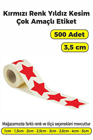 Yıldız Kesim Kırmızı Renk Etiket - 3,5cm 500 Adet