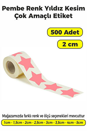 Yıldız Kesim Pembe Renk Etiket - 2cm 500 Adet