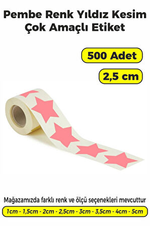 Yıldız Kesim Pembe Renk Etiket - 2,5cm 500 Adet