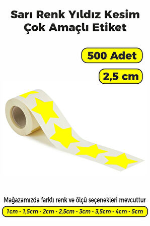 Yıldız Kesim Sarı Renk Etiket - 2,5cm 500 Adet