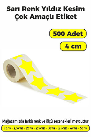 Yıldız Kesim Sarı Renk Etiket - 4cm 500 Adet