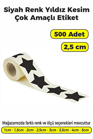 Yıldız Kesim Siyah Renk Etiket - 2,5cm 500 Adet