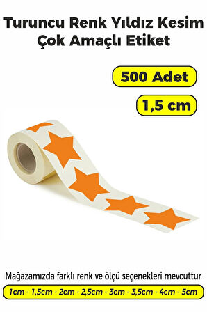 Yıldız Kesim Turuncu Renk Etiket - 1,5cm 500 Adet