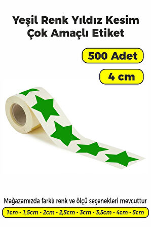 Yıldız Kesim Yeşil Renk Etiket - 4cm 500 Adet