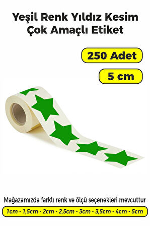 Yıldız Kesim Yeşil Renk Etiket - 5cm 250 Adet