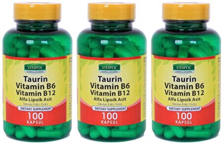 Vitapol Taurin 500 Mg Taurine 3x100 Kapsül Alfa Lipoik Asit Vitamin B6 Vitamini B12 Vitamini