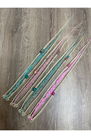 12li Mix Örgülü Çıt Çıt Toka 50cm - Platin & Pembe & Su Yeşili