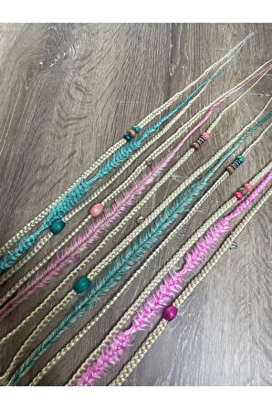 12li Mix Örgülü Çıt Çıt Toka 50cm - Platin & Pembe & Su Yeşili