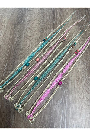12li Mix Örgülü Çıt Çıt Toka 50cm - Platin & Pembe & Su Yeşili