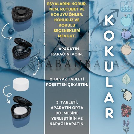 Mavi, Şeftali Üçgen - Nem Alıcı Aparat + Rutubet Giderici Tablet (500 Gram)