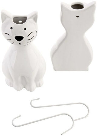 Seramik Kedi Figürlü Radyatör Nemlendirici 2'li Set