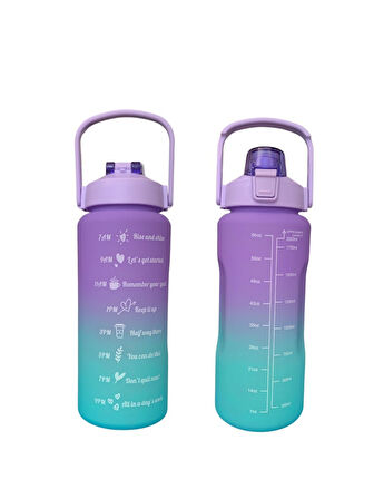 Mor, 3’lü Set - Sticker’lı Pipetli Matara Seti - 2000ml,900ml,300ml