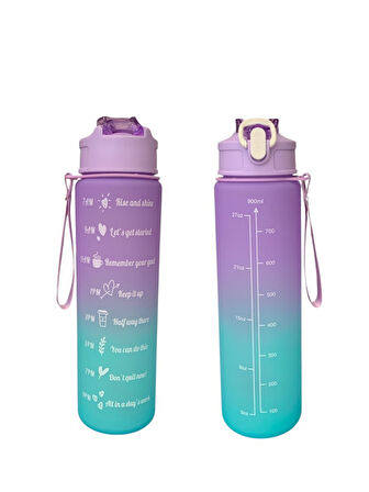 Mor, 3’lü Set - Sticker’lı Pipetli Matara Seti - 2000ml,900ml,300ml