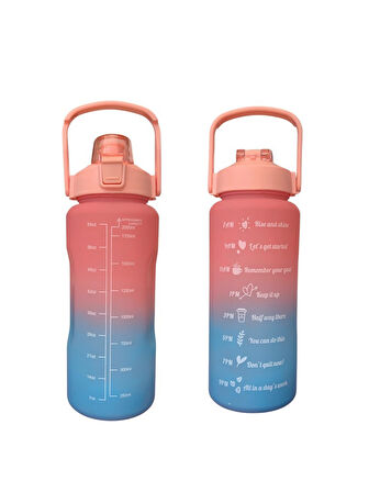 Pembe, 3’lü Set - Sticker’lı Pipetli Matara Seti - 2000ml,900ml,300ml