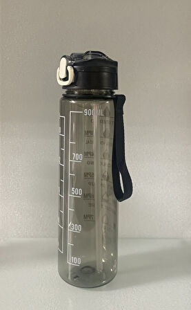 Siyah, Şeffaf Pipetli Matara – 900 ml, Sızdırmaz Kapaklı Suluk