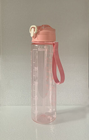 Pembe, Şeffaf Pipetli Matara – 900 ml, Sızdırmaz Kapaklı Suluk