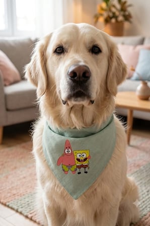 Köpek Fuları, Premium Kumaş, El Yapımı Sünger Bob Baskılı Köpek Fuları