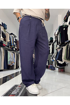 Keten Erkek Baggy Fit Kemerli Pantolon
