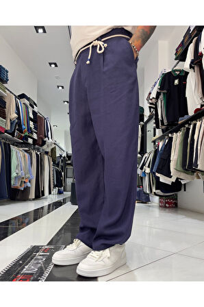 Keten Erkek Baggy Fit Kemerli Pantolon