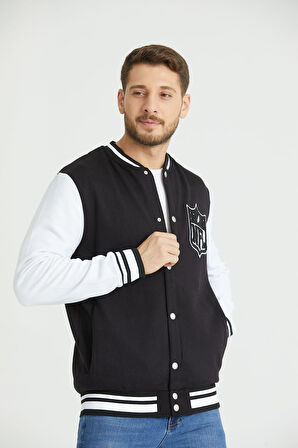 Siyah Beyaz Rahat Kalıp Uzun Kollu Unisex Kolej Ceket Hırka