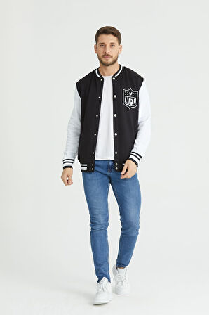 Siyah Beyaz Rahat Kalıp Uzun Kollu Unisex Kolej Ceket Hırka
