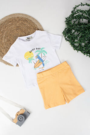 Erkek Bebek Surf Day Yazılı Şortlu Takım