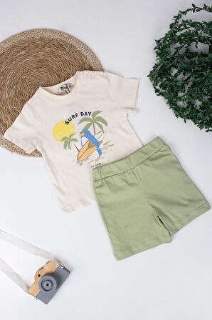 Erkek Bebek Surf Day Yazılı Şortlu Takım