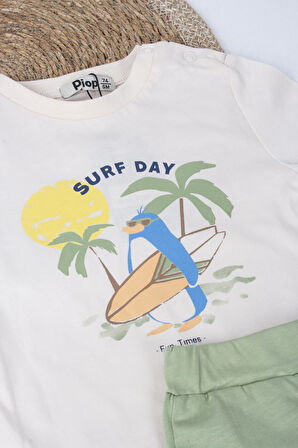 Erkek Bebek Surf Day Yazılı Şortlu Takım