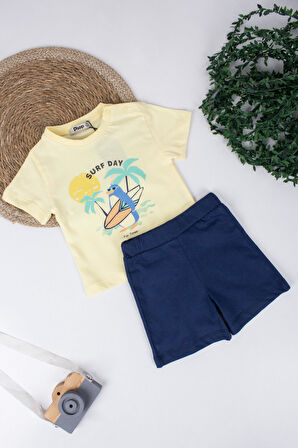 Erkek Bebek Surf Day Yazılı Şortlu Takım