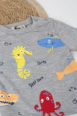 Erkek Bebek Desenli Şortlu Takım