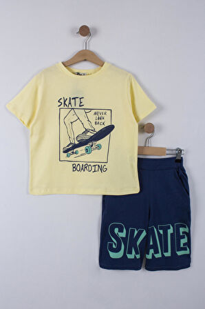 Erkek Çocuk Skate Yazılı Şortlu Takım