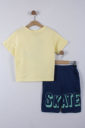 Erkek Çocuk Skate Yazılı Şortlu Takım