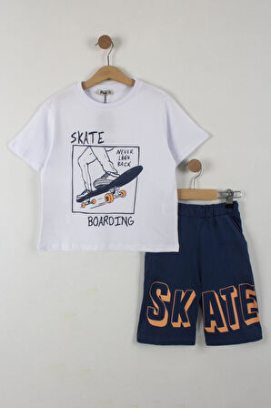 Erkek Çocuk Skate Yazılı Şortlu Takım