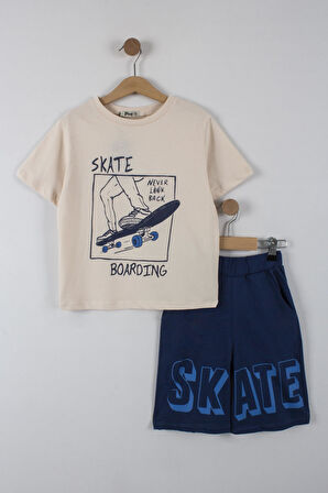 Erkek Çocuk Skate Yazılı Şortlu Takım