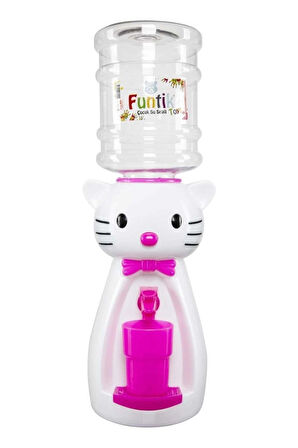 Beyaz Pembe Kedi Figürlü 1,9 Litre Büyük Boy Bardaklı Sızdırmaz Çocuklar İçin Su Sebili 50 cm