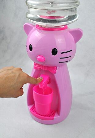 Pembe Pembe Kedi Figürlü 1,9 Litre Büyük Boy Bardaklı Sızdırmaz Çocuklar İçin Su Sebili 50 cm