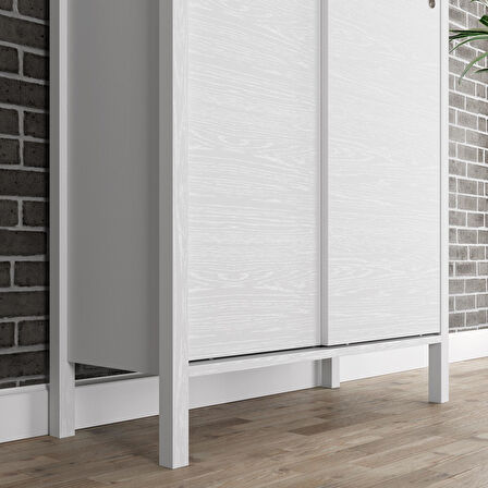Venezia 2 Sürgülü Kapaklı, Ahşap Ayaklı, Premium Ayakkabılık, Çok Amaçlı Dolap - Minifiks - Wood Beyaz