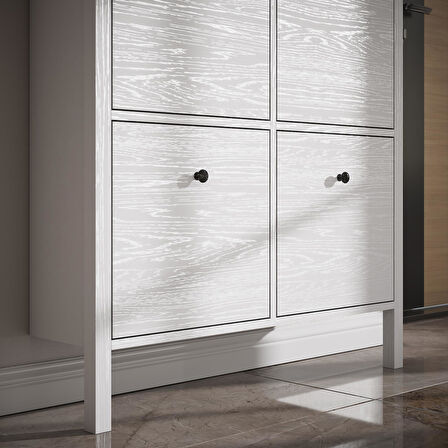 Venezia 4 Kapaklı, Ahşap Ayaklı, Premium Ayakkabılık, Çok Amaçlı Dolap - Minifiks - Wood Beyaz