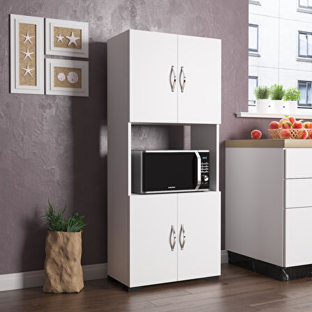 Arma 4 Kapaklı 4 Raflı Fırın Bölmeli Çok Amaçlı Dolap - Beyaz