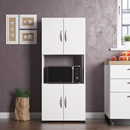 Arma 4 Kapaklı 4 Raflı Fırın Bölmeli Çok Amaçlı Dolap - Beyaz