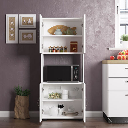 Arma 4 Kapaklı 4 Raflı Fırın Bölmeli Çok Amaçlı Dolap - Beyaz