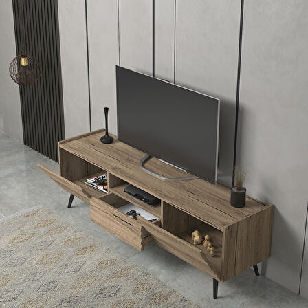 Della Panjur Kapaklı 2 Kapak 1 Çekmece Duvar Raflı Premium 180 Cm Tv Ünitesi - Minifiks - Pera - Siyah