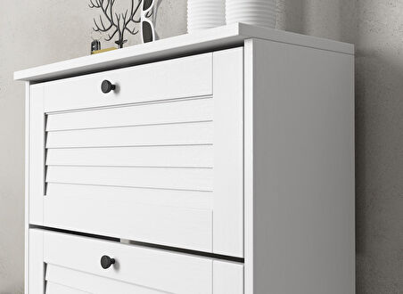 Della Premium 3 Düşer Panjur Kapaklı Ayakkabılık - Minifiks - Wood Beyaz
