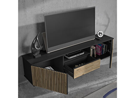 Nova  Zebra Kapak 180 Cm 2 Kapak 2 Çekmeceli Premium Tv Ünitesi - Minifiks - Wood Siyah / Atlantik Çam