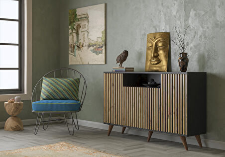 Nova Zebra Kapak 140 Cm 4 Kapaklı 1 Bölmeli Premium Konsol - Minifiks - Wood Siyah / Atlantik Çam