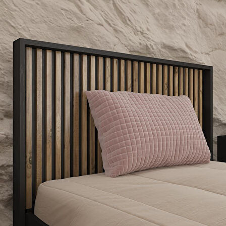 Nova Zebra Desen Tek Kişilik Premium Karyola -Minifiks - Wood Siyah / Atlantik Çam