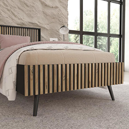 Nova Zebra Desen Tek Kişilik Premium Karyola -Minifiks - Wood Siyah / Atlantik Çam