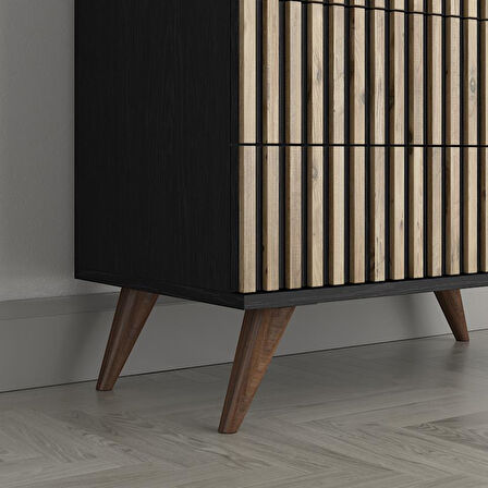 Nova Zebra Desen 4 Çekmeceli Premium Şifonyer - Minifiks - Wood Siyah / Atlantik Çam